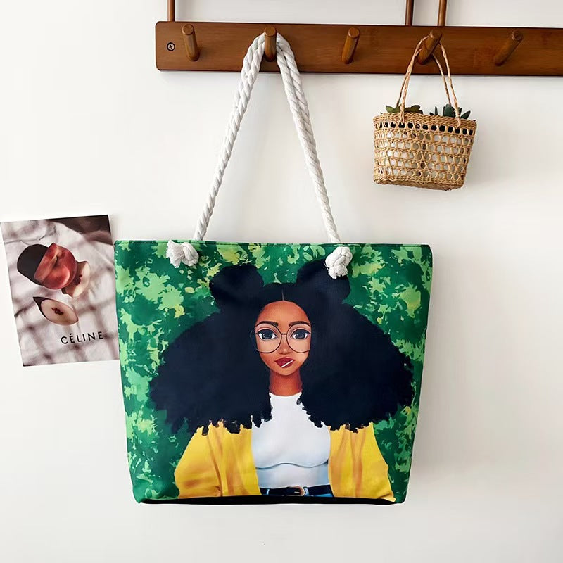 High-End Ethnic Canvas Hemp Rope Armpit Tote