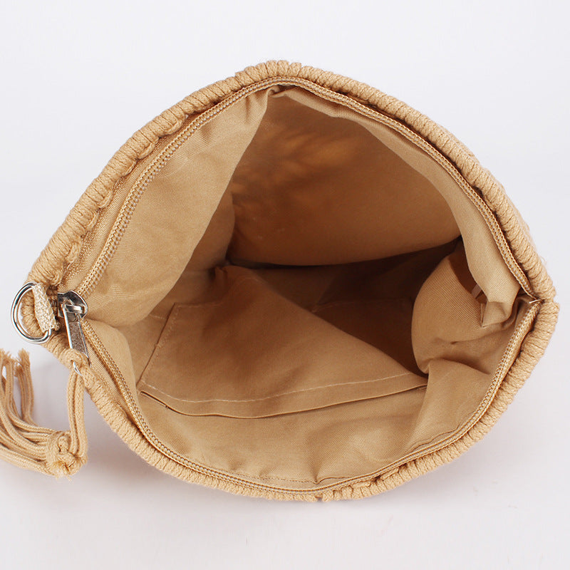 Women Retro Tassel Cotton Rope Woven Crossbody Beach Bag