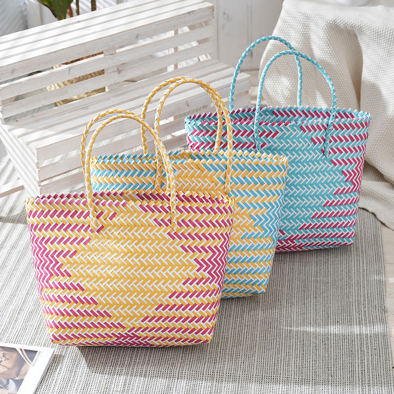Woven Chevron Pattern Large Beach Tote Bag