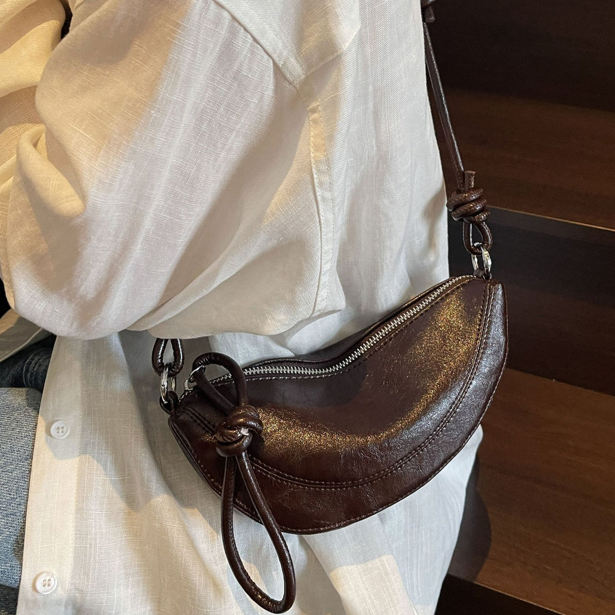 Mini Crescent Crossbody Bag with Knotted Strap Detail