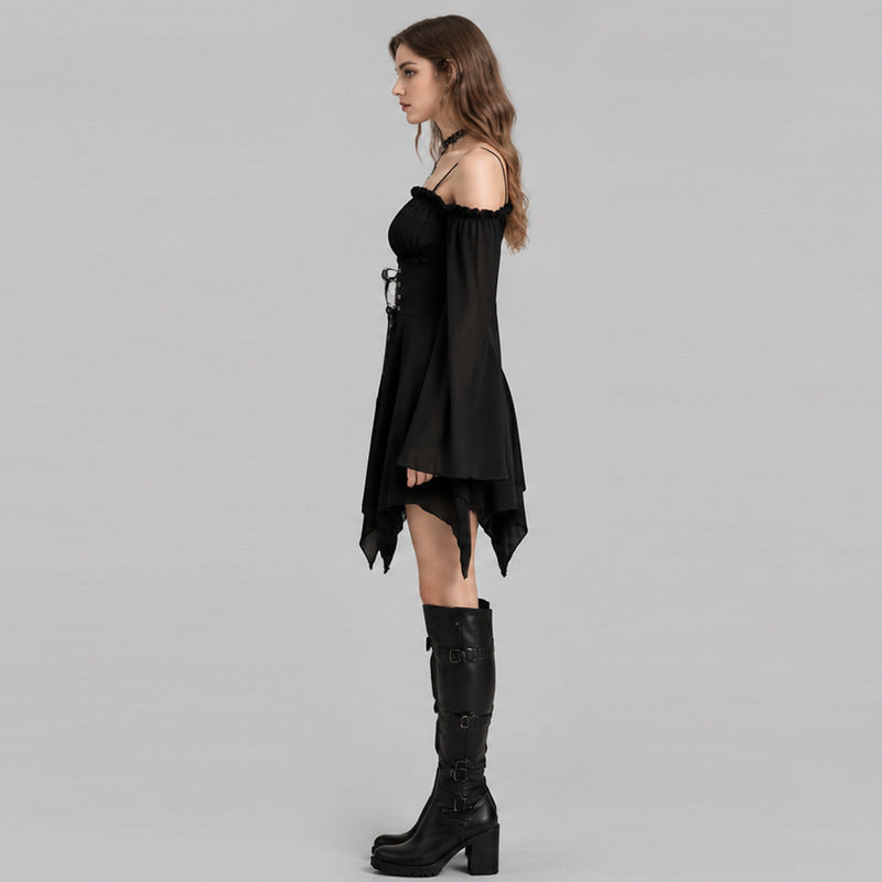 Halloween Gothic Off Shoulder Mini Dress with Bell Sleeves