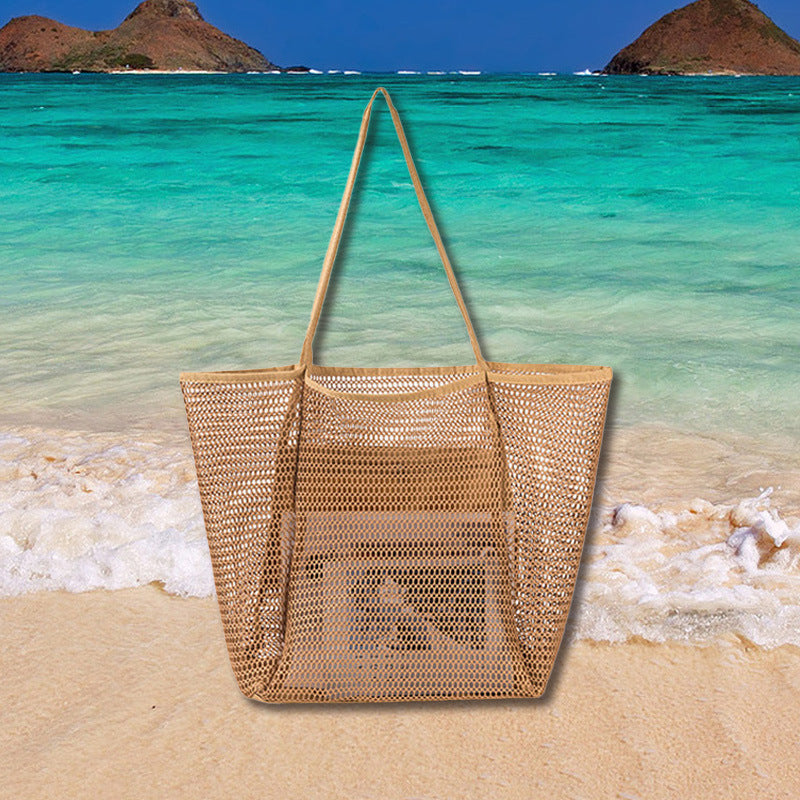 Caramel Mesh Beach Shoulder Tote Bag