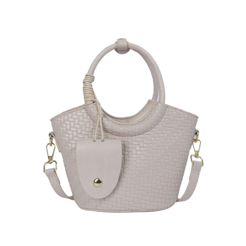 Woven Mini Tote Bag with Round Handles and Crossbody Strap