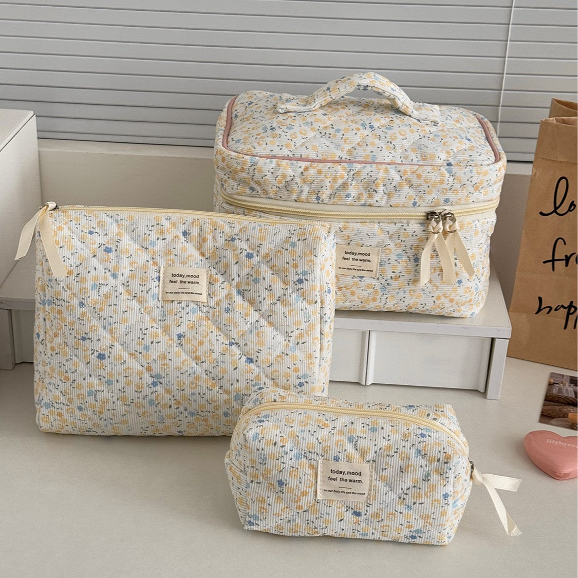 Corduroy All-Over Floral Cosmetic Bag