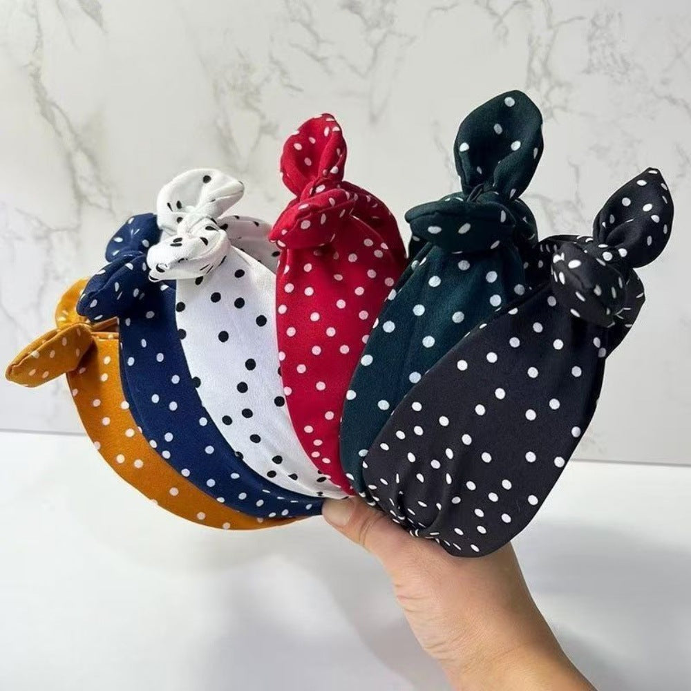 Retro Polka Dot Bow Wide Headband