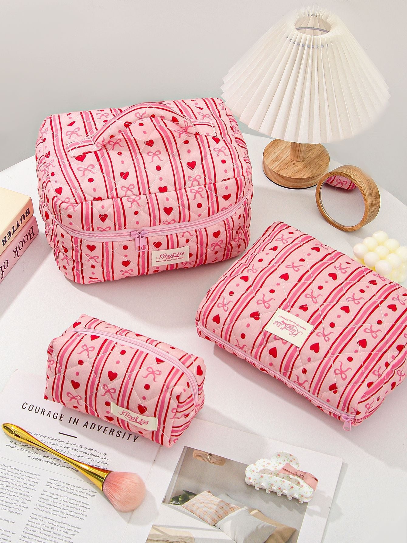 Canvas Striped Octagonal Large-Capacity Toiletry Bag