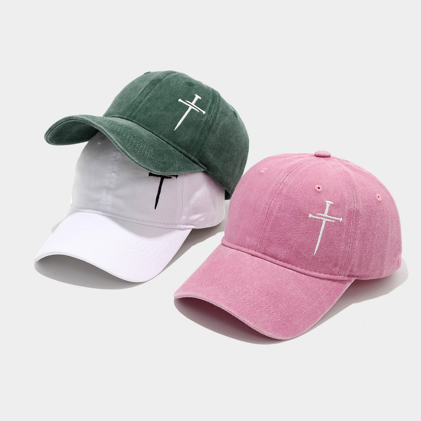 Washed Retro Cotton Embroidered Cross Baseball Cap