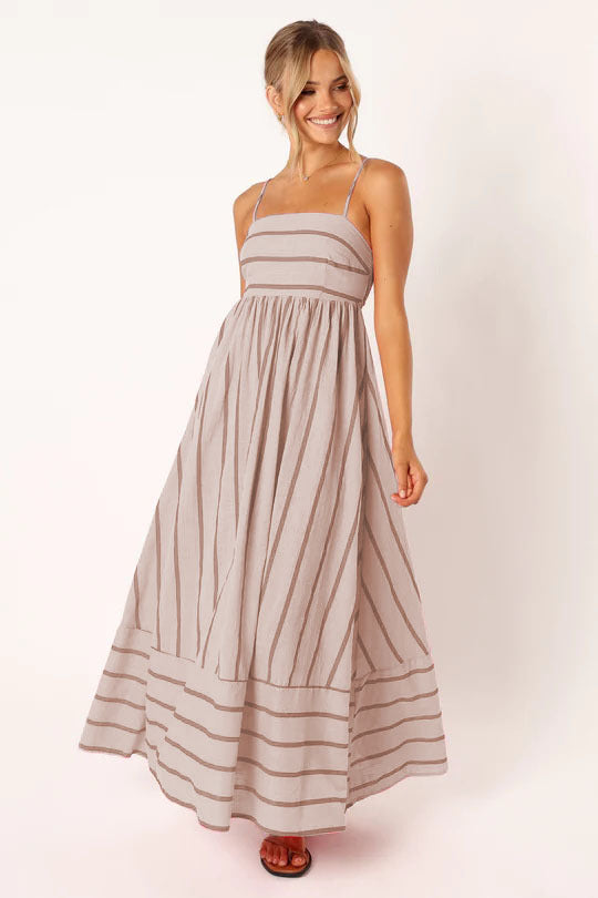 Striped Suspender Backless Large Swing Fresh Dress