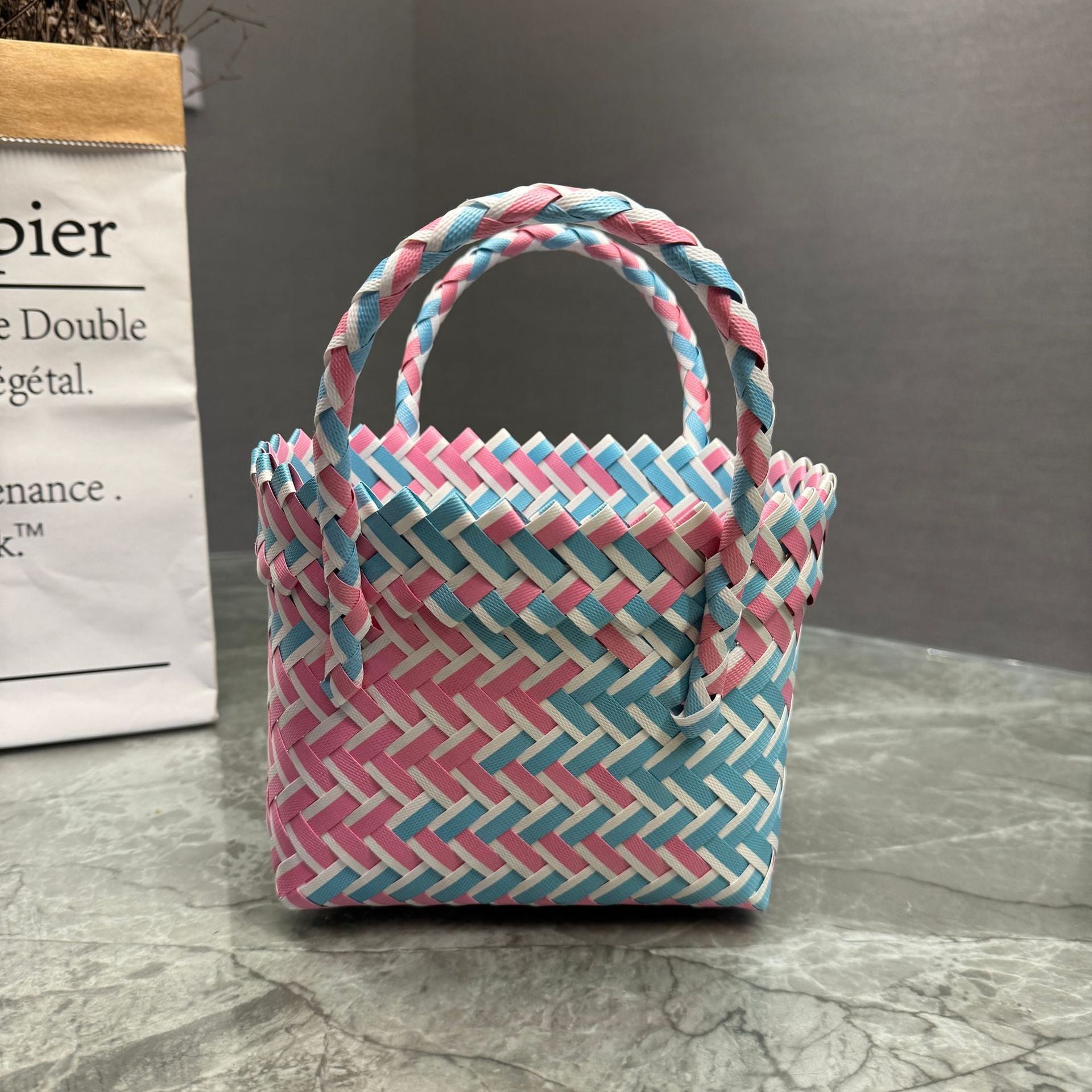 Plastic Woven Beach Basket Bag
