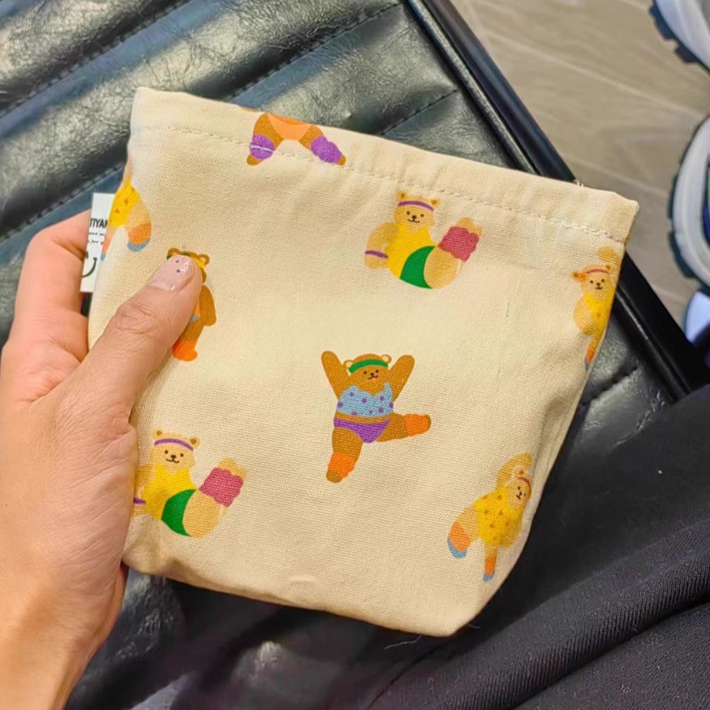 Cute Bear Canvas Cosmetic Bag Large-Capacity Skin Care Storage Bag