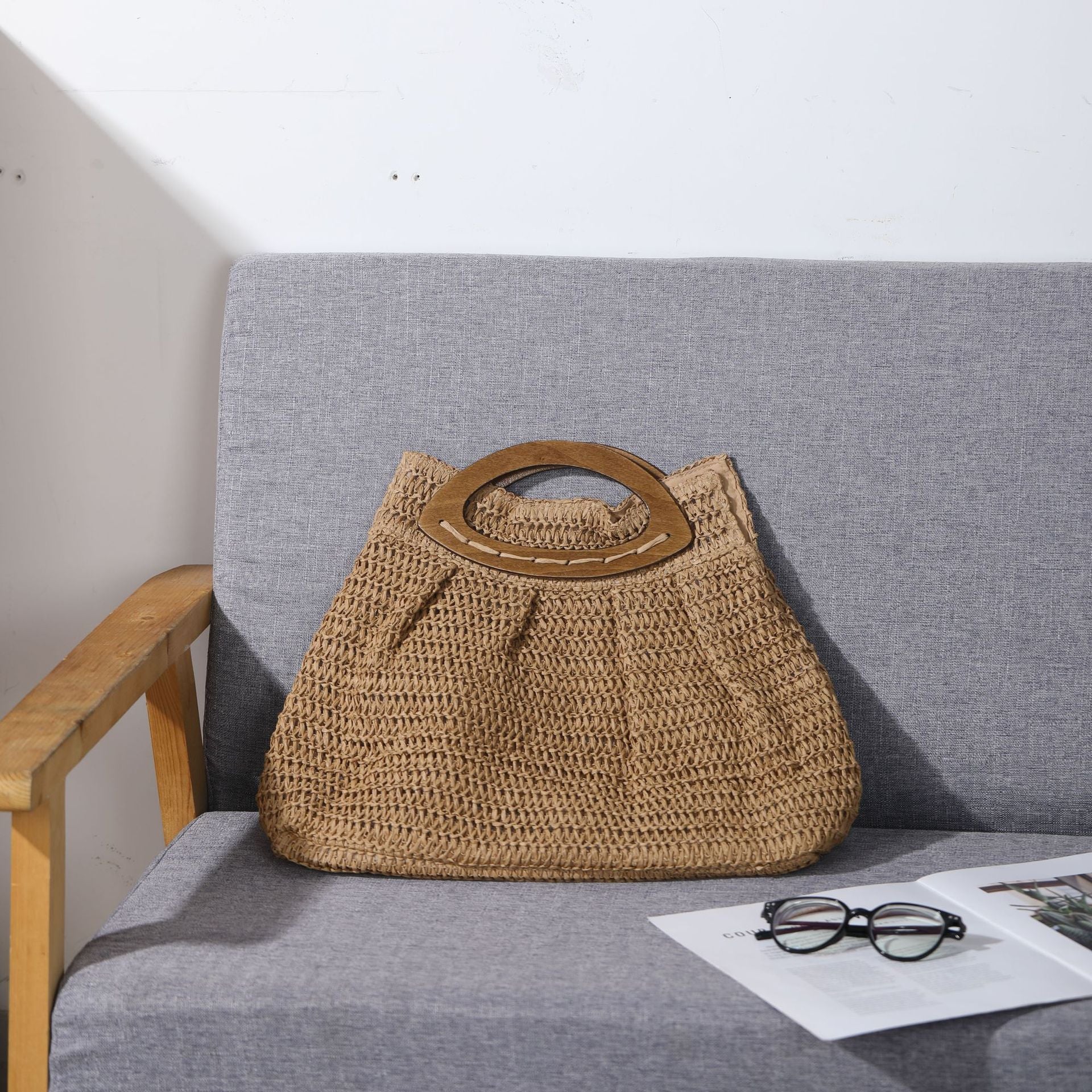 Boho Handwoven Sequin Crochet Top Handle Bag