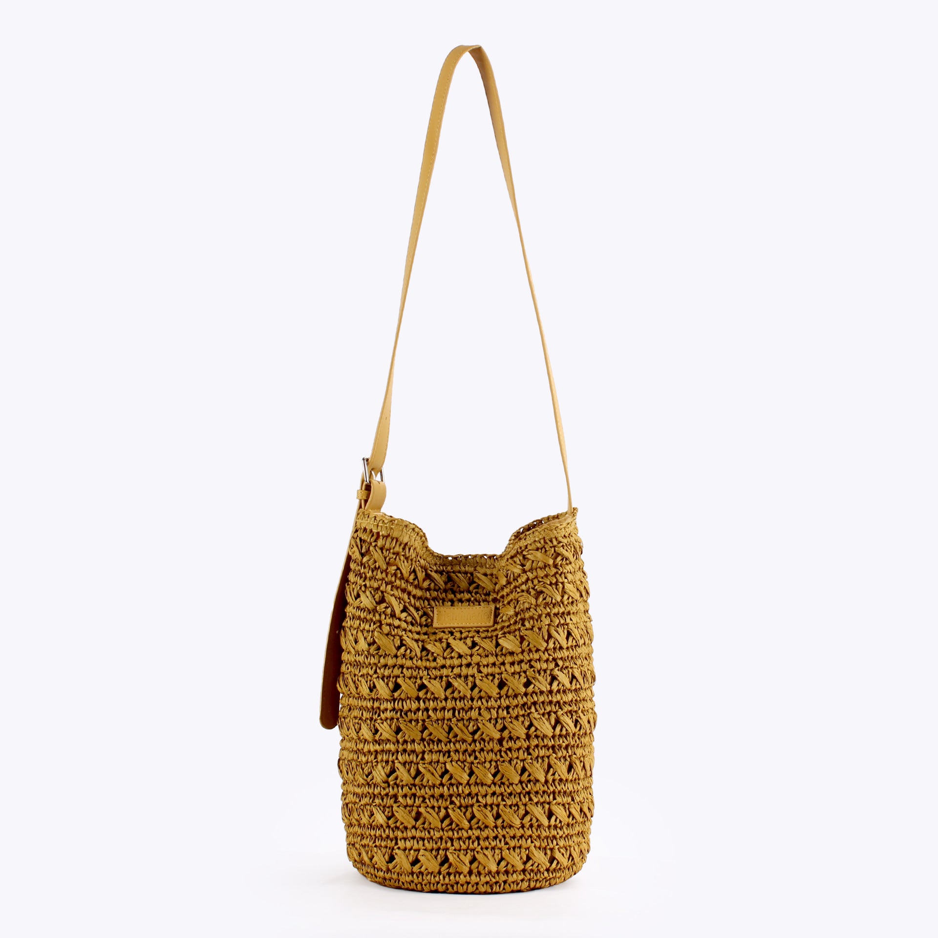 Boho Handwoven Paper Straw Bucket Adjustable Crossbody Shoulder Bag