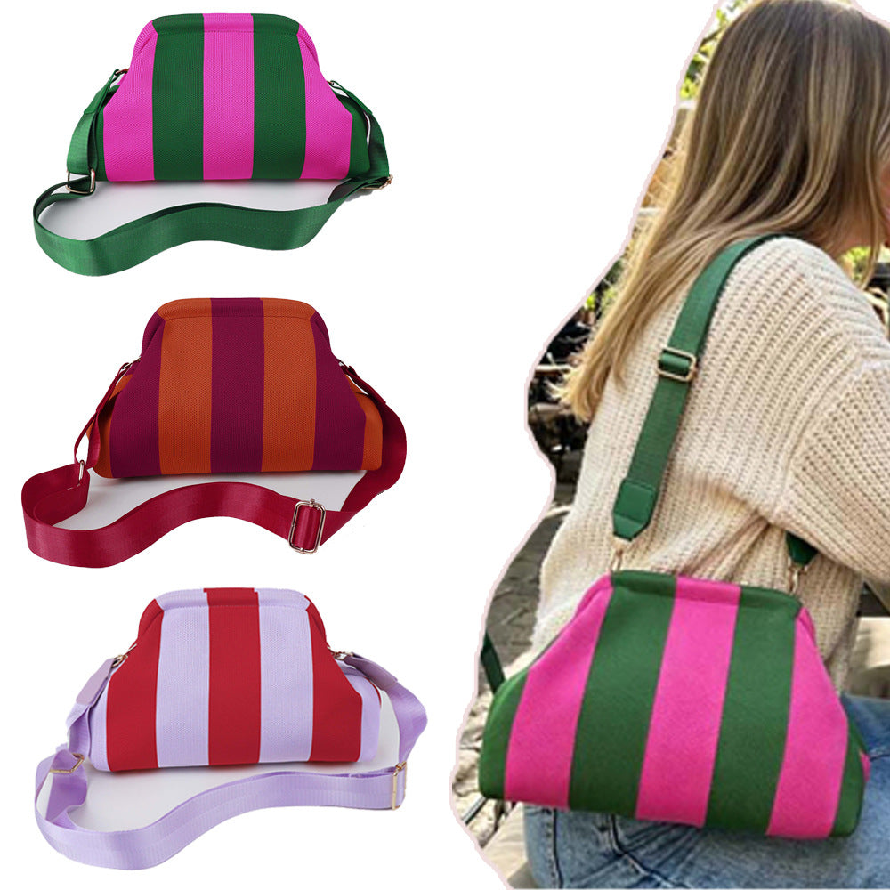 Striped Kiss Lock Adjustable Shoulder Strap Crossbody Bag