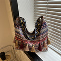 Large-Capacity Fashionable Ethnic Style Tassel Casual Bag 2026 New Versatile Canvas Shoulder Crossbody Bag Tote Bag