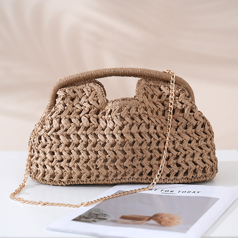 Hollow Clip Straw Woven Crossbody Beach Bag