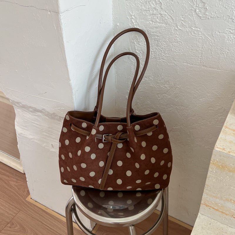 Polka Dot Suede Tote with Buckle Detail