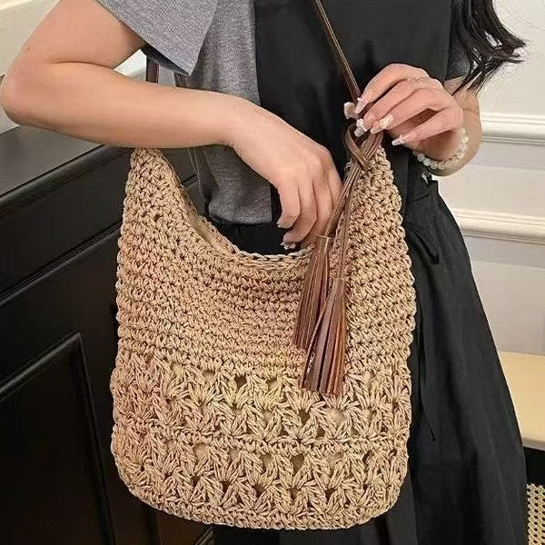 Large Capacity Woven Straw Beach Tote Bag