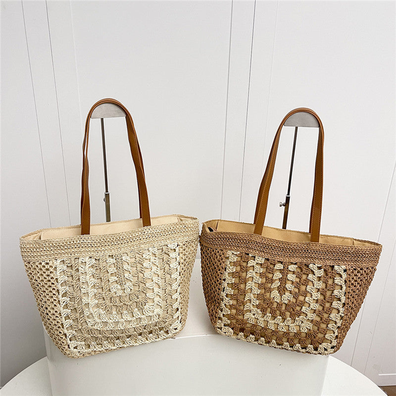 2026 Woven Shoulder Beach Handheld Unique Large Straw New Underarm Tote Bag
