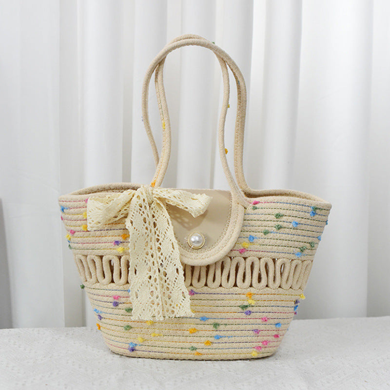 New Straw Woven Bag, Woven Holiday Backpack, Fashionable And Versatile One-Shoulder Large-Capacity Tote Travel Beach Bucket Bag