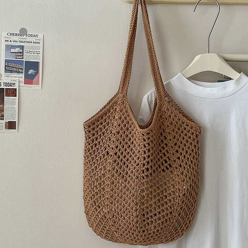 Handwoven Crochet Mesh Knit Shoulder Tote Bag