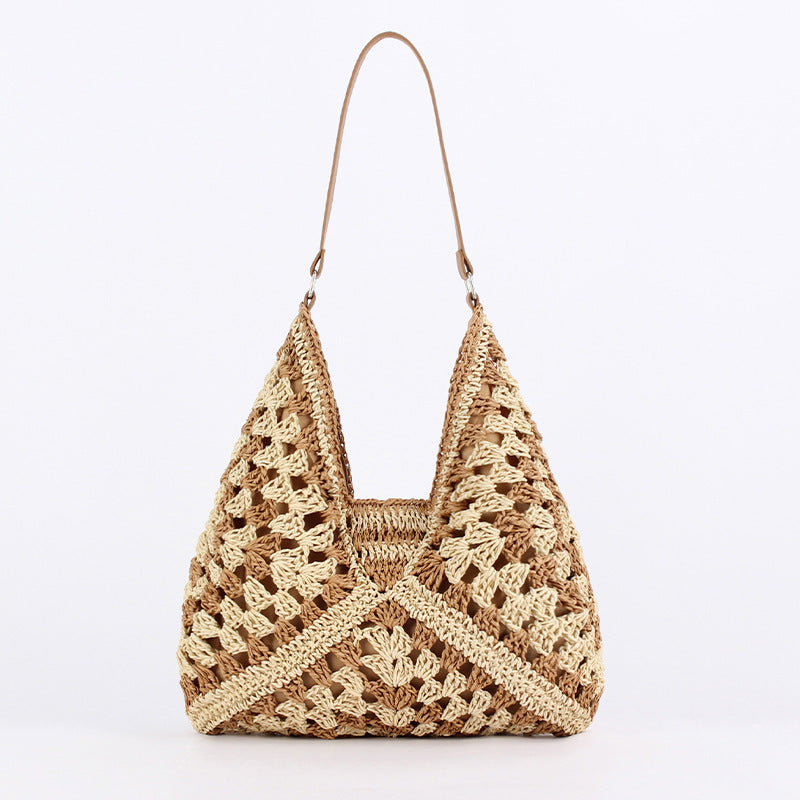 Women Retro Ethnic Paper Rope Woven Large Capacity Commuter Shoulder Bag