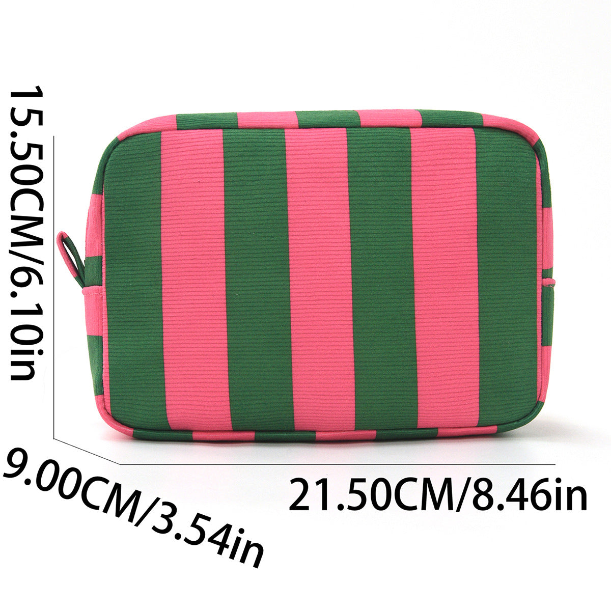 Corduroy Contrast Stripe Vertical Large Opening Octagonal Cosmetic Bag