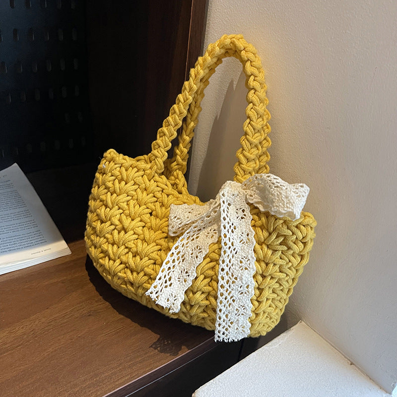 Pastoral Bow-Tie Vegetable Basket Women Beach Handbag