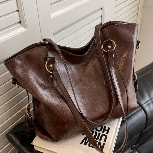Vintage PU Leather Large Capacity Shoulder Handbag Tote Bag