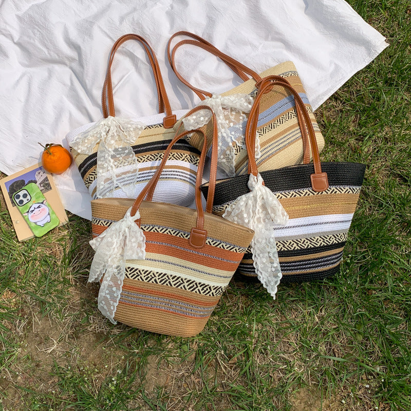 Women 2026 Spring New Straw Tote Summer Large Beach Woven Shoulder Bag