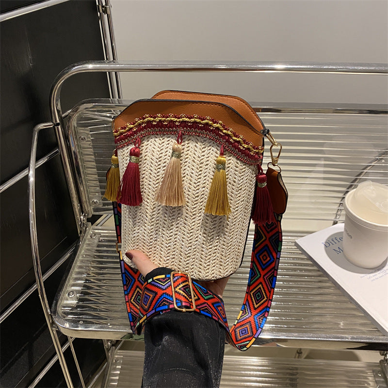 High-End Ethnic Woven Bucket Shoulder Bag