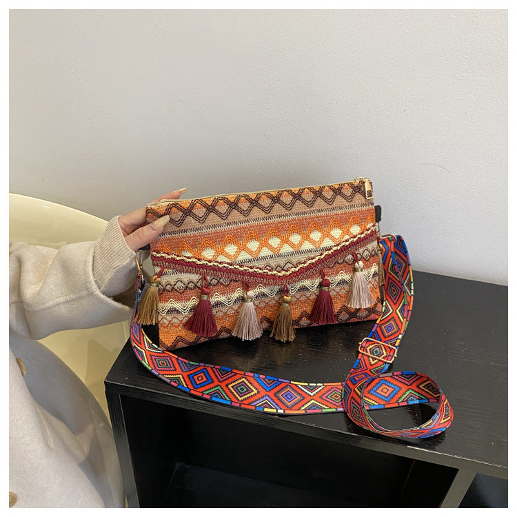 Ethnic Tassel Shoulder Tote Crossbody Bag