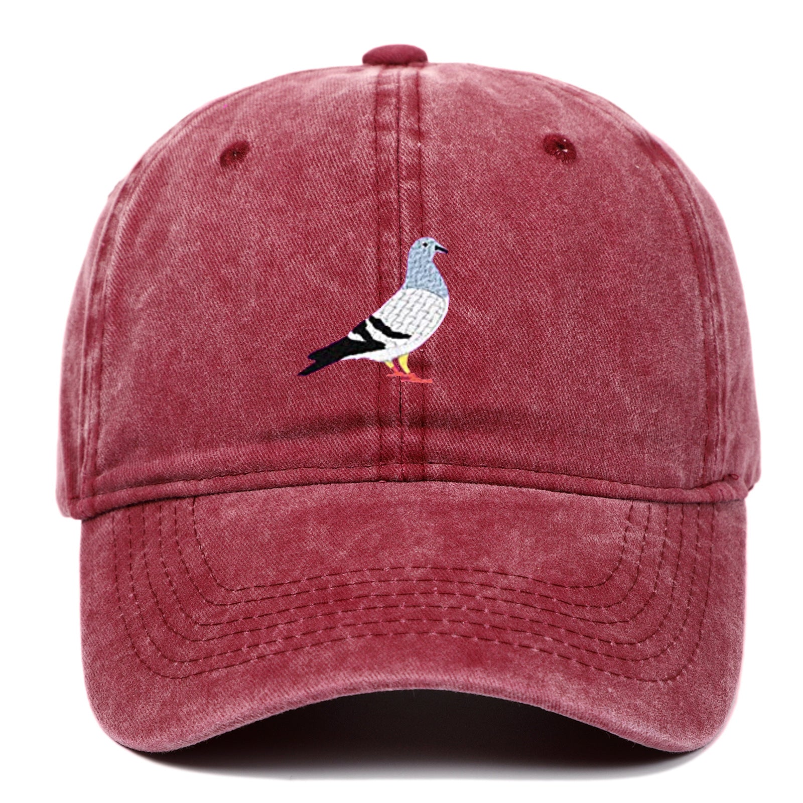 Pigeon Embroidered Washed Distressed Baseball Cap