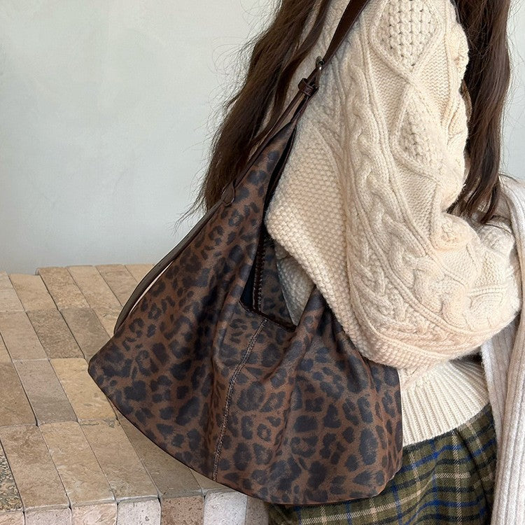 Lazy Style Large Capacity Leopard Print Tote Shoulder Bag