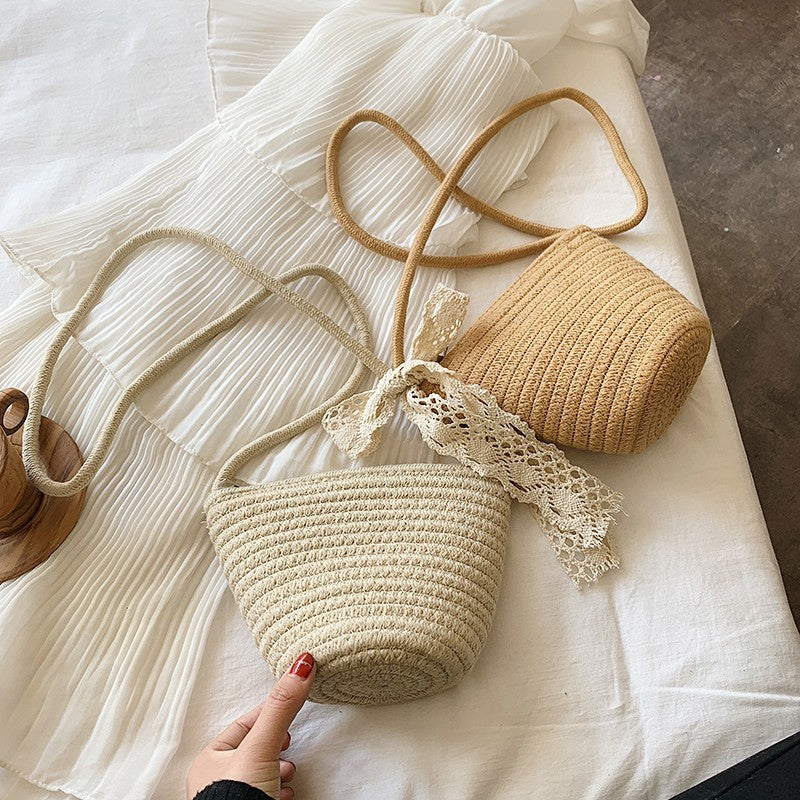 Women Woven Straw 2026 New Trendy Fashion Crossbody Beach Bucket Bag