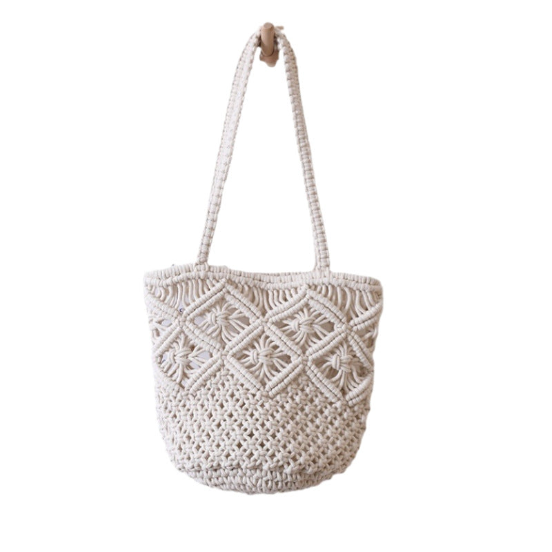Women Cotton One-Shoulder Hollow Straw Bag