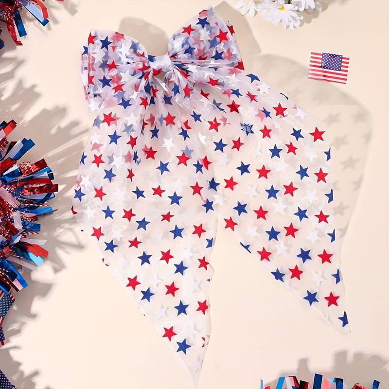 Independence Day Mesh Star Big Bow Hair Clip