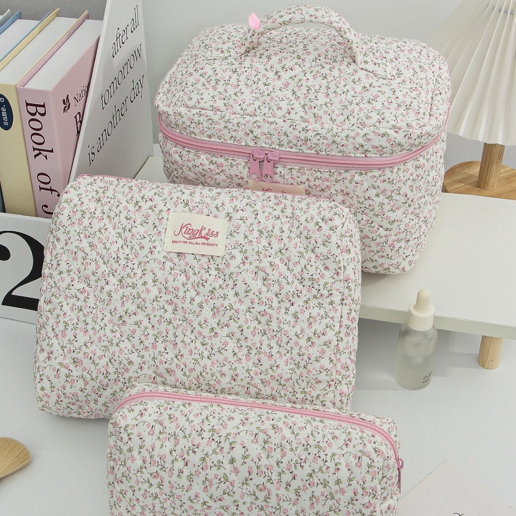 Quilted Small Floral Portable Toiletry Bag