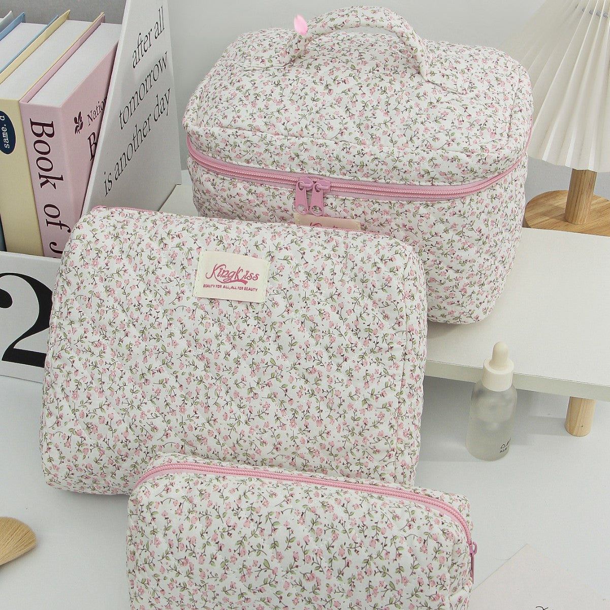 Quilted Small Floral Portable Toiletry Bag