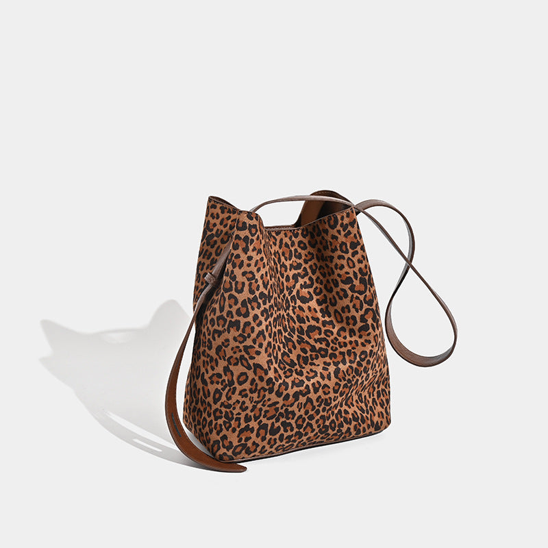 Leopard Print Bucket Shoulder Handbag Tote Bag
