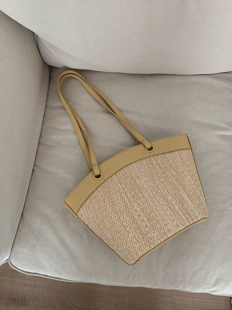 French Retro Straw Vegetable Basket Shoulder Woven Beach Bag