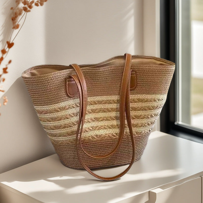 Women's Large Capacity Woven Bucket Beach Tote Bag