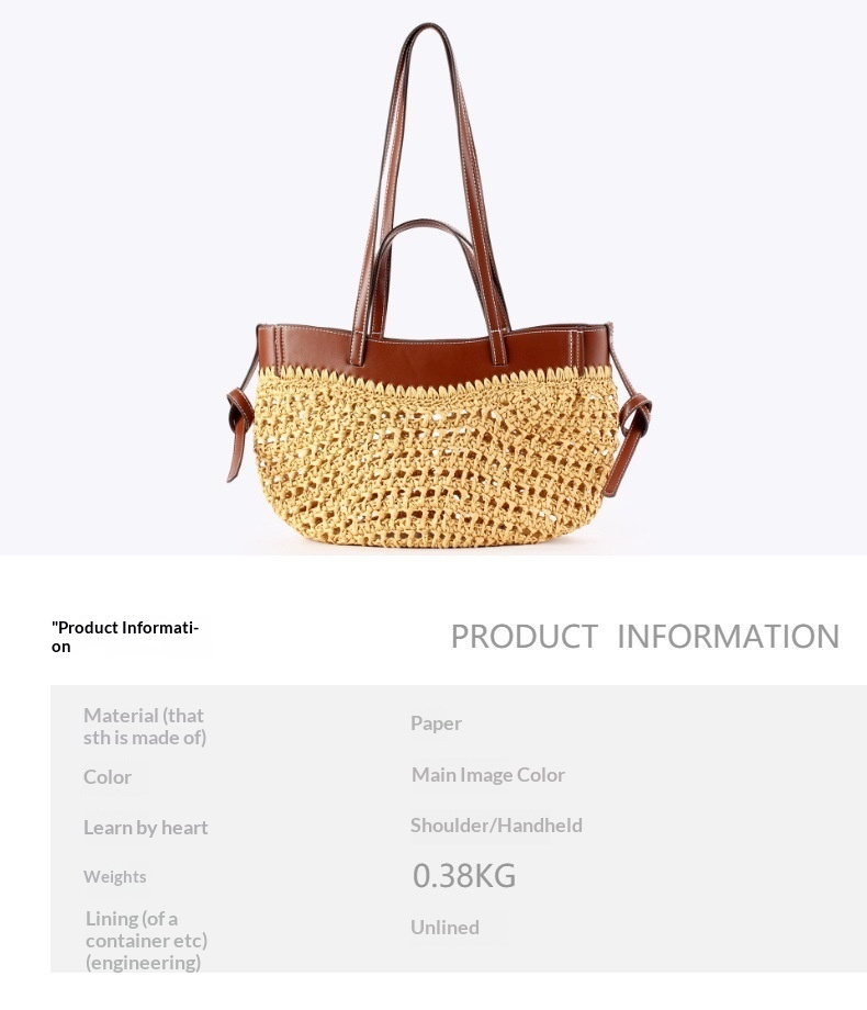 Boho Handwoven Paper Straw Shoulder Tote Bag with Dual Handles