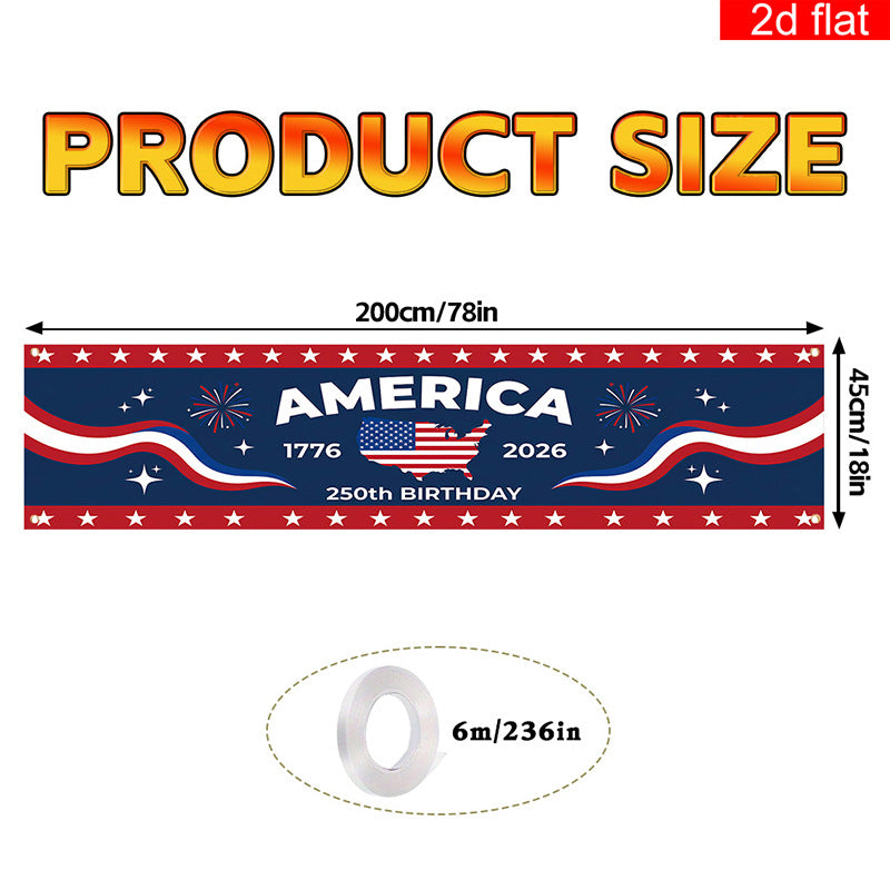 Independence Day 250th Anniversary Hanging Flag Banner