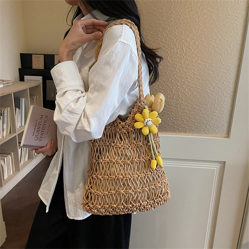 Ins Large Straw Beach Hollow Tote Korean Casual Artistic Shoulder Bag