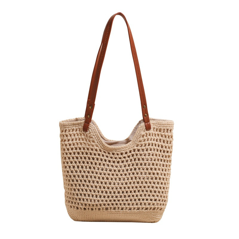 Women Summer New Woven Exquisite Bucket Shoulder Large Straw Bag