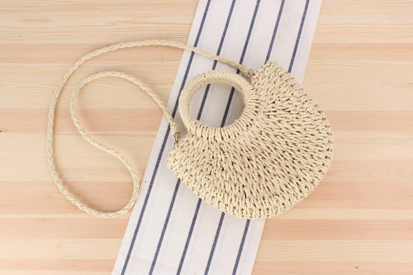 Half Moon Woven Round Handle Crossbody Bag