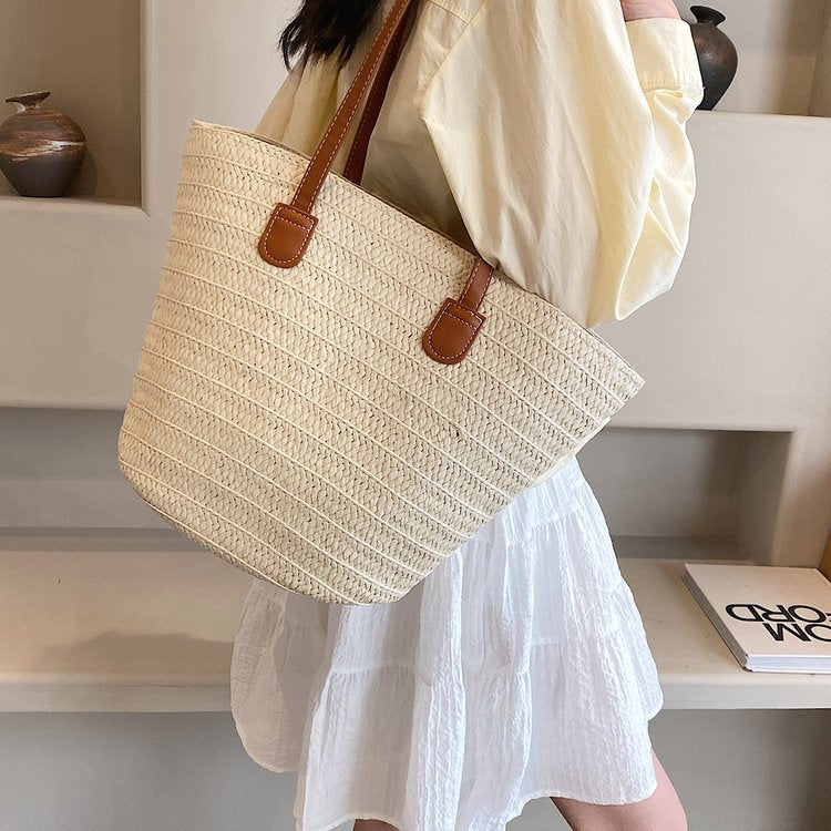 Women New Versatile Minimalist Straw Large Paper Rope Vintage Beach Bag