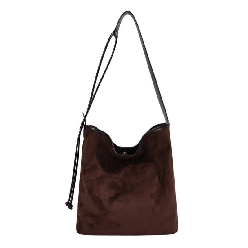 Cozy Fall Winter Suede Shoulder Bag with Adjustable Strap