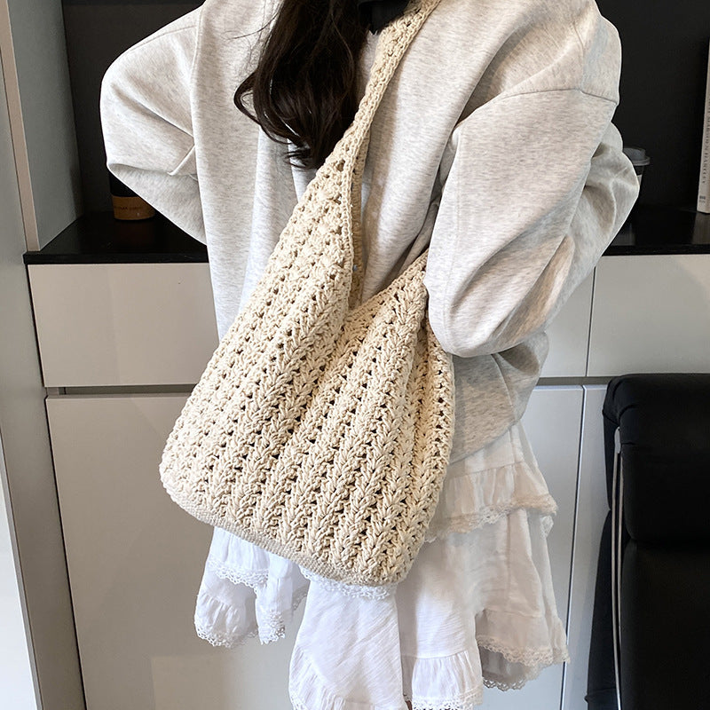 Women Cotton Rope Woven Hobo Purse Crochet Shoulder Bag
