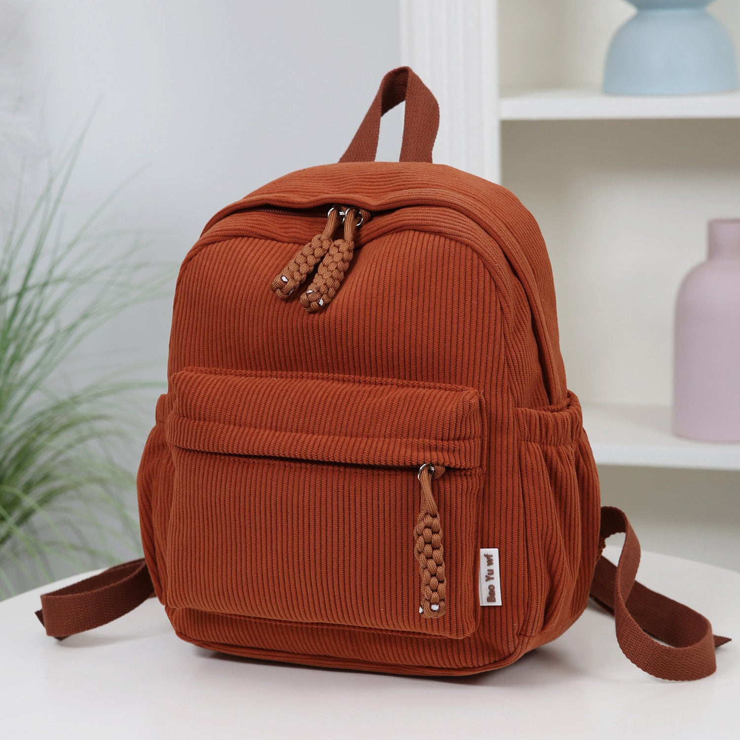 Women Corduroy  Japanese Style Casual Minimalist Small Backpack